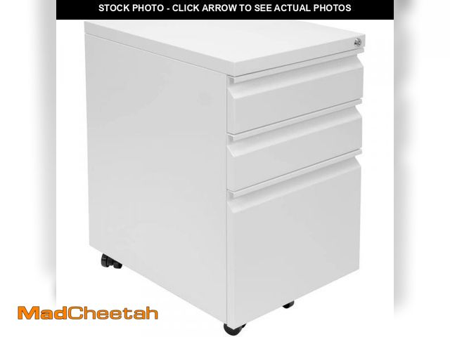 Lot 74-12360095 - mount-it! 3 Drawer White Metal 15.3 in. W Under Desk Pedestal File Cabinet with Wheels, Rolling Stor...