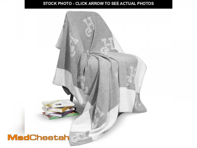 Lot 74-12372722 - GHUQ Grey Wool Knit Blanket, Super Soft, Decorative for Sofa &amp; Travel, 51x63IN - UNUSED