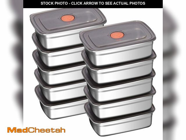 Lot 74-13947098 - ACTUKSX 10 Pack 37oz Stainless Steel Food Storage Containers with Leak-Proof Lids, Stackable Meal Pr...
