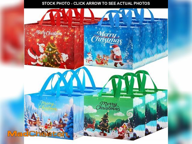 Lot 74-13064793 - VOUHLAE 12 Pack Christmas Gift Bags Large Reusable Non-Woven Tote Bags with Handles for Christmas Gi...
