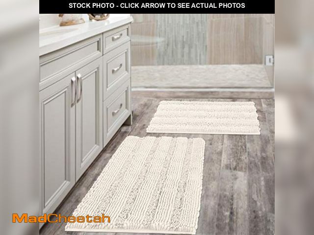 Lot 74-12327016 - H.VERSAILTEX Ivory Bath Mat Bath Rugs, Extra Thick Striped Bath Rugs for Bathroom 2 Piece Bathroom S...