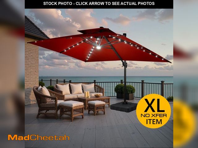 Lot 74-14223861 - Crestlive Products 13 ft. x 10 ft. Double Top Outdoor Cantilever Patio Umbrella w/Solar Lights in Re...