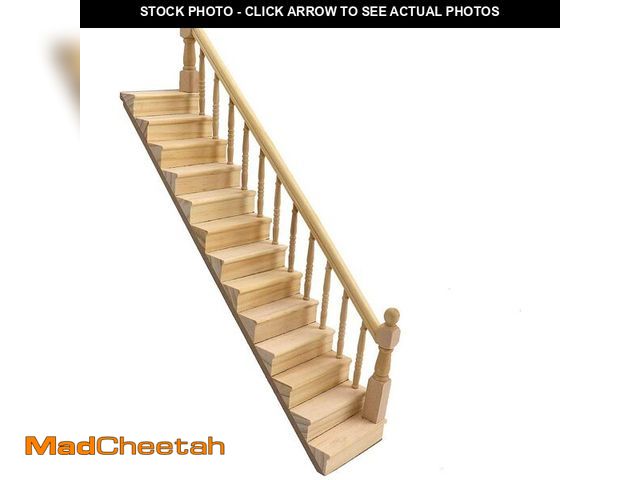 Lot 74-14150396 - Miniature Stairs 1:12 Scale Dollhouse Furniture Wooden Handrail DIY Unpainted Staircase Dollhouse Ac...