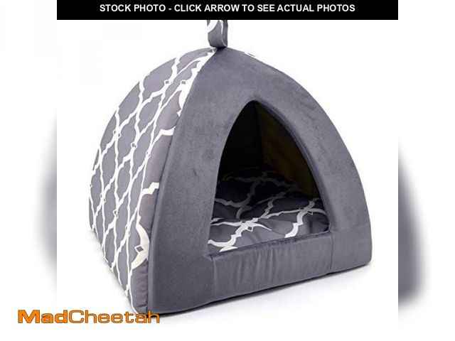 Lot 74-12137177 - Pet Tent-Soft Bed for Dog and Cat by Best Pet Supplies - Gray Lattice, 16" x 16" x H:14" - USED