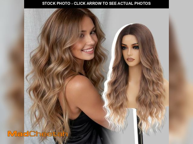 Lot 74-13543943 - HMHIFI Long Brown Balayage Blonde Wigs for Women 26inch Wavy Curly Wig Natural Looking Middle Part S...