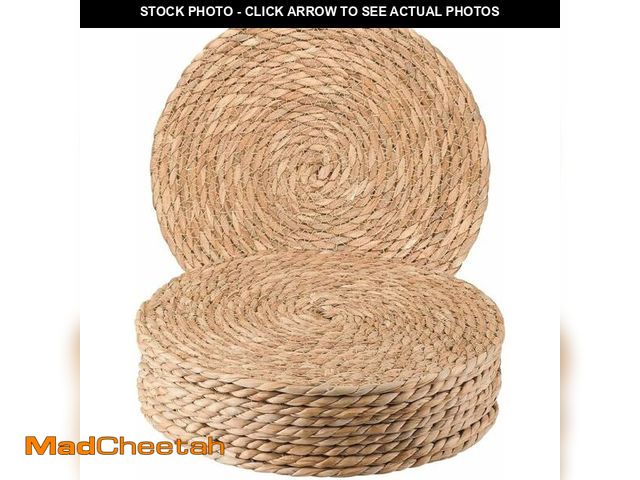Lot 74-13040635 - Onhomes Round Woven Place Mats Set, Natural Water Hyacinth Place mats, Handmade Boho Rattan Chargers...