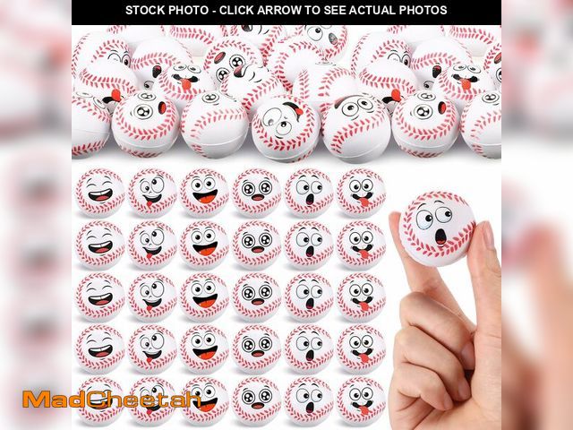 Lot 74-14144696 - Arrowbash 60 Pcs Baseball Stress Ball Bulk, Mini Face Stress Balls Squeeze Foam Baseball Anxiety Rel...