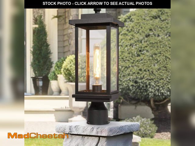 Lot 74-14113863 - LNC Modern 1-Light Matte Black Hardwired Outdoor Weather Resistant Post Light with Clear Glass Shade...