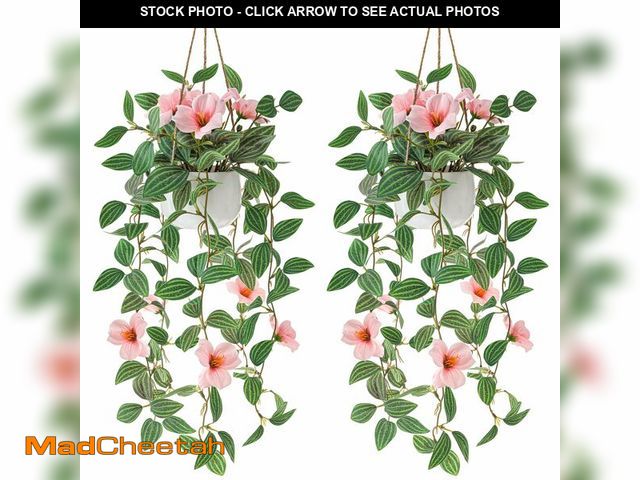 Lot 74-14267216 - Folmywy Fake Hanging Plants 2 Pack Artificial Flower Decor Pink Hanging Flower Fake Potted Plant Fau...