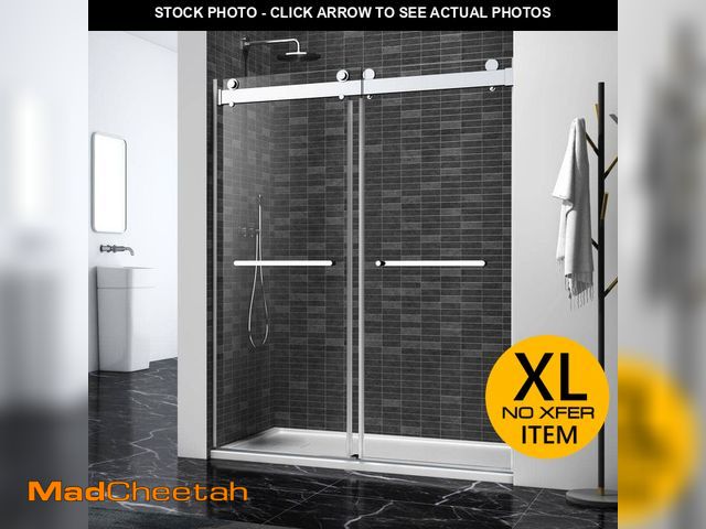 Lot 74-12819694 - VANITYFUS 60 in. W x 76 in. H Double Sliding Frameless Shower Door in Brushed Nickel with Soft-closi...