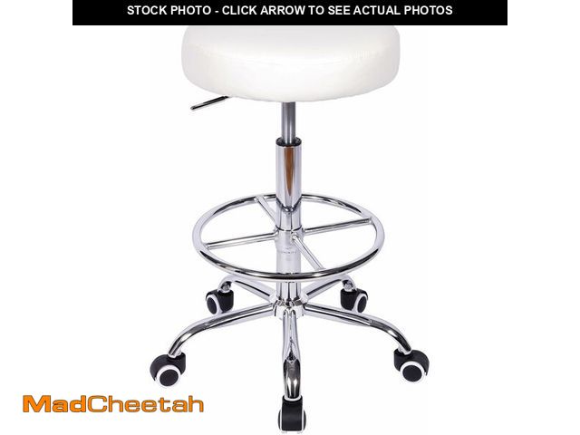 Lot 74-12544449 - VECELO Round Rolling Stool with Footrest and Wheels, Easy Assembly PU Leather Height Adjustable Draf...