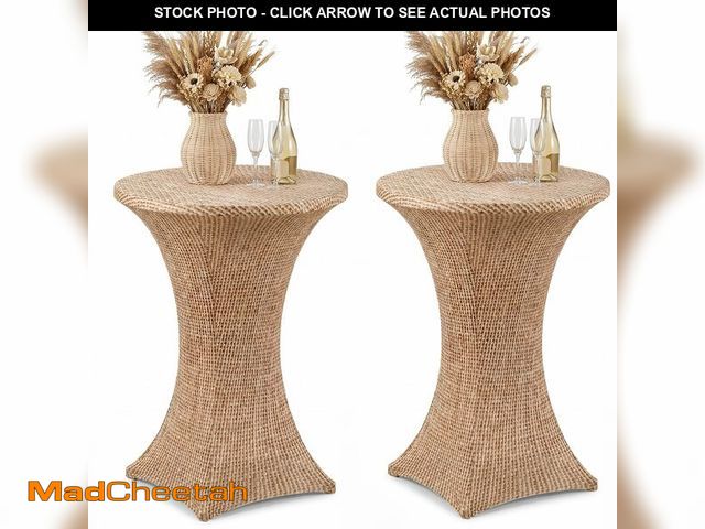 Lot 74-14270038 - Mindsoft 2 Pcs 32'' x 43'' Burlap Pattern Highboy Spandex Cocktail Table Cover Fitted Stretch Cockta...
