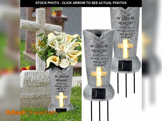 Lot 74-13959741 - DoubleFill 2 Pcs Solar Cemetery Grave Vase with LED for Fresh Artificial Flowers Headstones Vases wi...