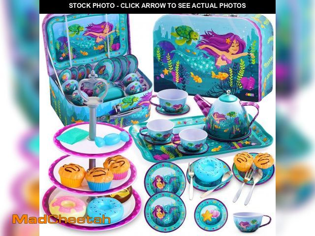 Lot 74-12217211 - JOYIN 35Pcs Mermaid Tea Party Set for Little Girls, Pretend Tin Teapot Set, Princess Tea Time Play K...