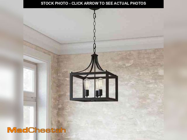 Lot 74-14222901 - Hampton Bay Boswell Quarter 14 in. 3-Light Distressed Black Farmhouse Square Pendant Chandelier for ...
