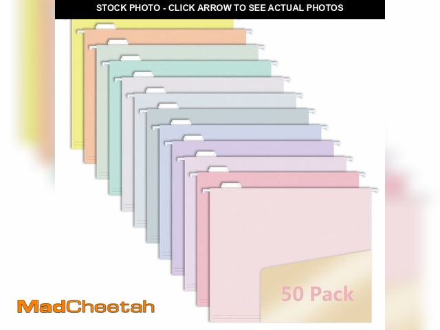 Lot 74-13946917 - 50pcs MagDurnus Hanging File Folders, Pastel Color Design,Letter Size with 1/5 Adjustable Cut Tabs, ...