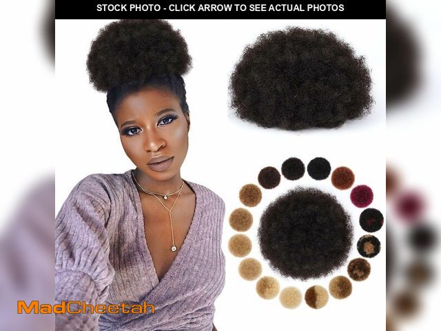 Lot 74-14269113 - KISANOF Human Hair Ponytail Kinky Curly 100% Human Hair #1B Natural Black Large Kinky Curly Durable ...