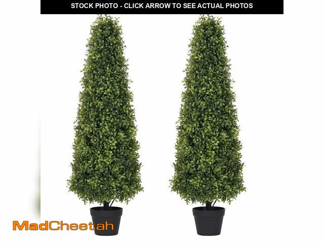 Lot 74-12569413 - Azoco 4ft Artificial Boxwood Topiary Trees (Set of 2) - UV Resistant Faux Plants Outdoor, Realistic ...