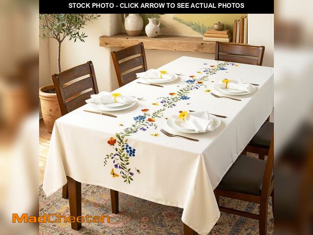 Lot 74-14271960 - RUSTIQUE LINENS Embroidered Cotton Tablecloth 60 x 90 Inch Rectangle Ã¢â¬â Washable &amp; Colorfa...