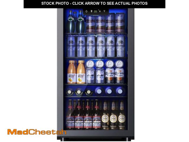 Lot 74-14285272 - SIMZLIFE 17.3 in.W Single Zone 130-Cans Freestanding Beverage Refrigerator Cooler in Black, Reversib...