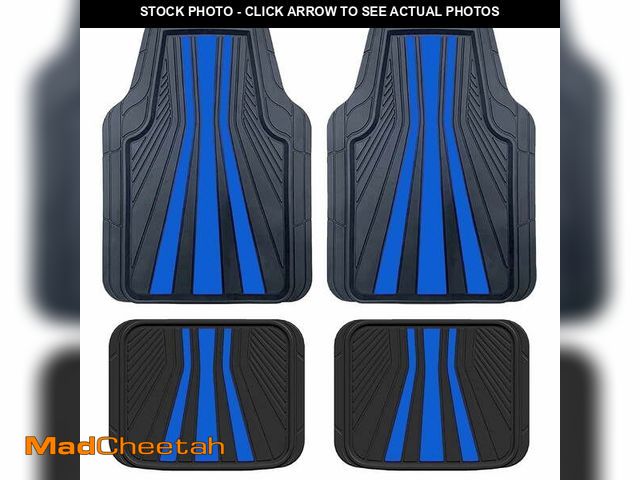Lot 74-14585192 - Rally, Heavy Duty, All-Weather Rubber Floor Mats, Fits Car, SUV and Truck - Black and Blue 4 Piece -...