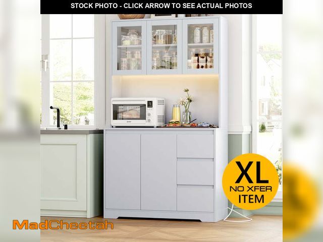 Lot 74-12550713 - Homfa 70.9'' Kitchen Pantry Cabinet with Charging Station and LED Light, 3 Drawers Buffet Storage Ca...