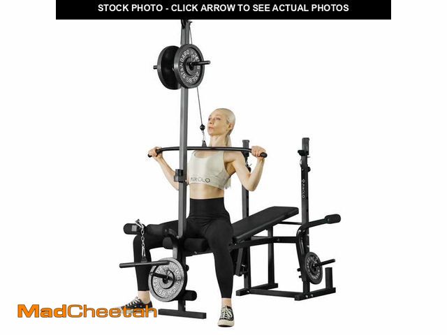 Lot 74-13103503 - Mikolo Adjustable Weight Bench 800lbs 6 in 1 with Lat Pull Down, Leg Extension and Leg Curl, Chest F...