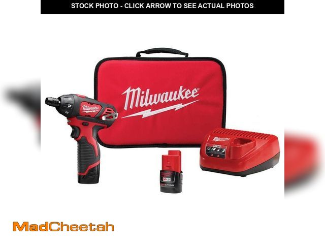 Lot 74-14439735 - Milwaukee M12 12V Lithium-Ion Cordless 1/4 in. Hex Screwdriver Kit with Two 1.5Ah Batteries, Charger...