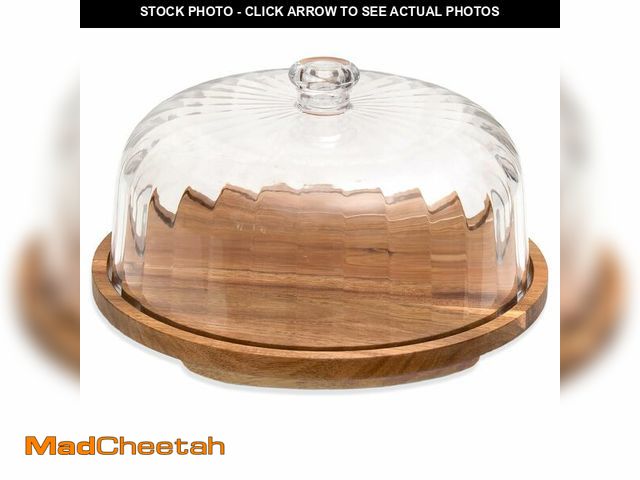 Lot 74-12706994 - Vacream Cake Stand with Lid, Rotating Cake Holder with Dome, Wood Lazy Susan with Cover, Cake Stand ...