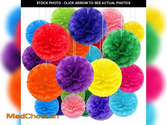Lot 74-13632158 - Yeaqee 30 Pcs Multicolor Large Tissue Paper Pom Poms Decorations 14''/ 12''/ 10'' Tissue Paper Flowe...