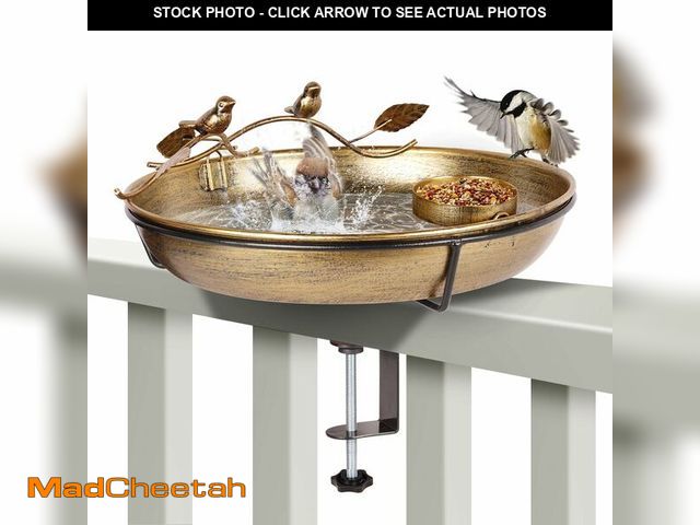 Lot 74-12703512 - Metal Deck Mounted Bird Bath - 12 Inch Bronze Color Bird Bath for Outdoor with Small Bird Feeder and...