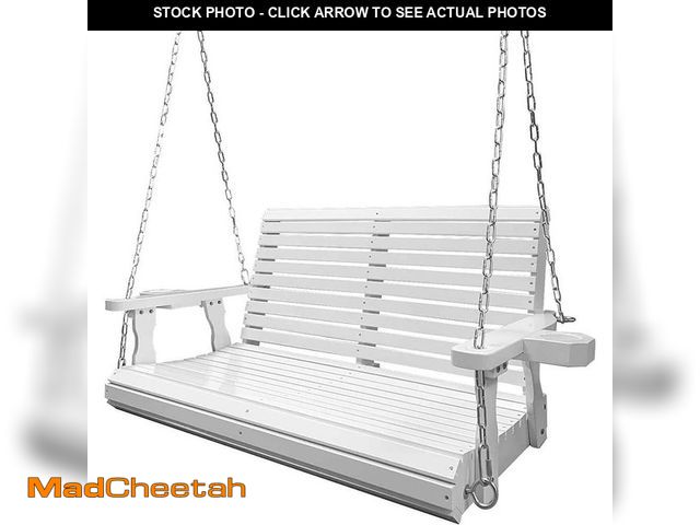 Lot 74-14468086 - Innovaze 4 ft. Outdoor Wood Porch Swing with Cup Holders, Adjustable Hanging Chains and Spring Hooks...