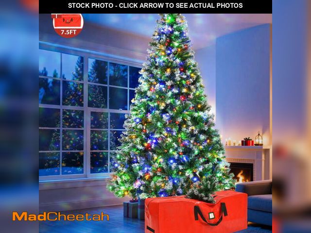 Lot 74-12889753 - Yexmas 7.5ft Pre-Lit Green Christmas Tree, 11 Modes Colored LED Lights, Artificial Xmas Tree with La...