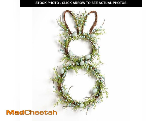 Lot 74-13623940 - DN DECONATION Easter Bunny Spring Wreath with Egg, Twig and Berries Green Rabbit Easter Wreath for F...
