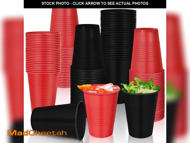 Lot 74-11550207 - Funnymoom 100 Pcs Disposable Plastic Red Black Cups 12 oz Party Drinking Water Beverage Cups for Wed...