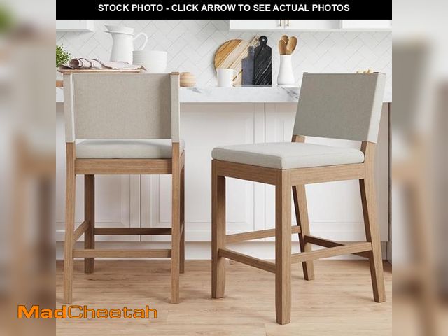 Lot 74-12137140 - Nathan James Linus Modern Upholstered Counter Height Bar Stool with Back and Solid Rubberwood Legs i...
