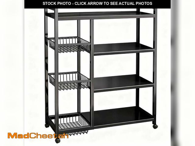 Lot 74-14603525 - Movable Wire Rack, Heavy-Duty 4-Tier Storage Shelf with 3 Baskets and Wheels, Metal Shelves Organize...
