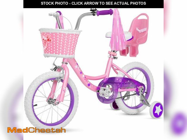 Lot 74-12800593 - hykolity Kids Bike, 14 16 Inch Girls Bicycle for Age 3-7 with Training Wheel, Cute Doll Seat, Adjust...
