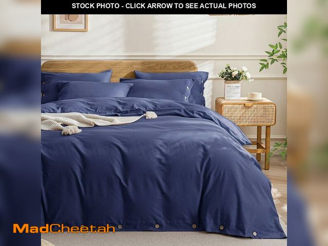 Lot 74-12713313 - JELLYMONI Cotton Duvet Cover Queen Size - Navy Blue Comforter Cover with Button 100% Washed Cotton 3...