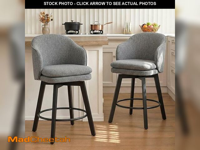 Lot 74-13638853 - Counter Height Barstools 26 inch Upholstered Swivel Bar Stools with Back and Wood Legs for Kitchen I...