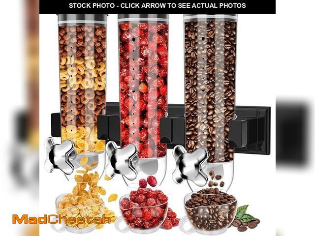 Lot 74-13563838 - Cyeelves Triple Food Dispenser Wall Mounted Cereal Dispenser, Grains Dispenser Wall Mounted Dry Food...