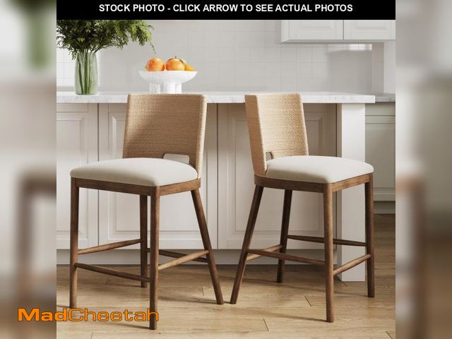 Lot 74-12431175 - Nathan James Webster Bohemian Round Back Bar Stool, Upholstered Bar Stool with Seagrass Backrest for...