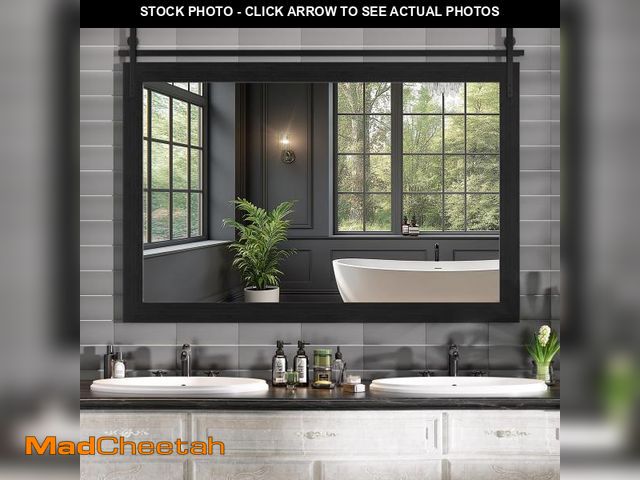 Lot 74-12405349 - Hasipu Farmhouse Bathroom Mirror, 55"x36" Rustic Wood Framed Wall Mounted Mirror, Black Vintage Vani...
