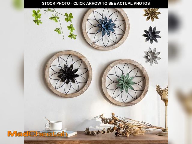 Lot 74-11554994 - Paquesta 3 Piece Round Farmhouse Wall Decor with 6 Piece Interchangeable Flowers 12'' Medallion Wood...
