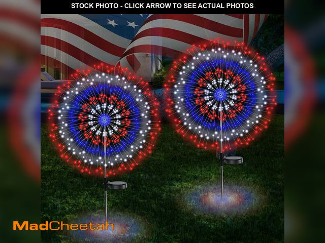 Lot 74-14380115 - Enhon 2 Pack 4th of July Solar Firework Lights, Each 360 LEDs Red White Blue Lights 8 Modes Solar Ou...