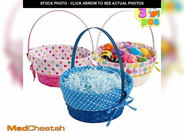Lot 74-12683085 - JOYFY 3 Pcs Easter Baskets,Easter Woven Basket with Polka Dots Lining,Handmade Woven Easter Basket w...
