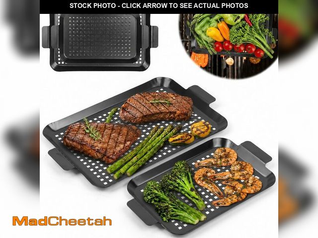 Lot 74-14148031 - Grill Tray Set Of 2 Outdoor Grill Pans Tray Grill Pans with Hole Nonstick Barbecue Grilling Baskets ...