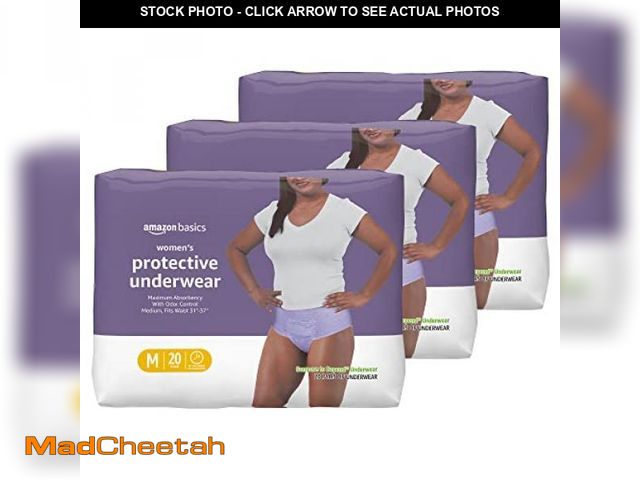 Lot 74-12398836 - Basics Incontinence Underwear for Women, Protective, Disposable, Postpartum, Maximum Absorbency, Med...