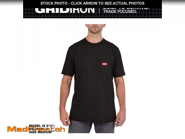 Lot 74-11826520 - Milwaukee Men's Large Black GRIDIRON Cotton/Polyester Short-Sleeve Pocket T-Shirt - UNUSED