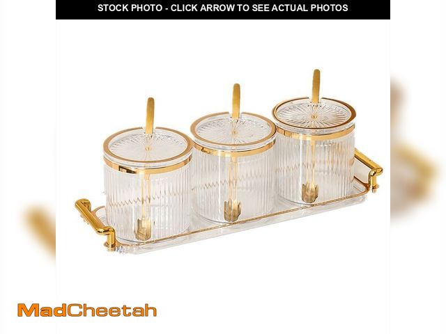 Lot 74-12708857 - Acrylic Condiment Spice Jars and Box with Lids, Spoons, Tray - 3 Pack, Clear Plastic Canisters, Seas...